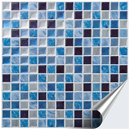 FoLIESEN 3D Fliesenaufkleber für Bad, Küche, Badezimmer - Mosaikfliese Blau - Fliesen-Folie selbstklebend - Mosaik Ocean, :4 Stück