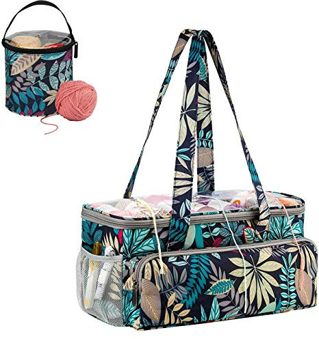 Coopay Tasche aus Wollknäuel, Tasche für die Aufbewahrung von Wolle, Aufbewahrungstasche für Reisen, für Häkelnadeln, Stricknadeln, Plüschtiere und unfertiges Projekt – Blauer Wald