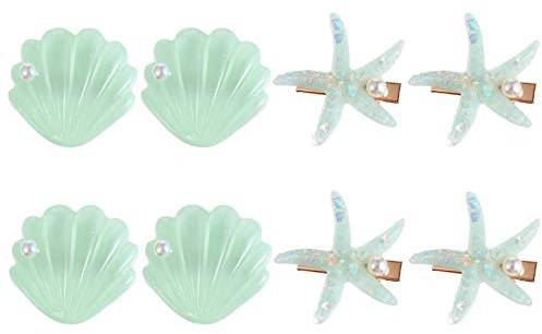 Beaupretty Seestern Haarspangen Muschel Haarnadel Kopfschmuck 8Pcs Shell Haarspangen Kinder Seestern Haar Accessoires Neuheit Haarschmuck für Kinder Hellgrün