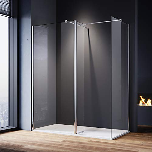 ELEGANT Walk in Shower Screen 8mm Easy Clean Glass Wet Room Screen Panel Shower Enclosure 1900mm Height 1000+700mm with 300mm Return Panel