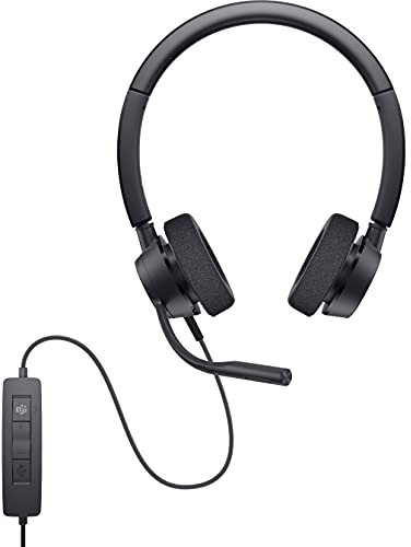 Dell Pro Stereo Headset - WH3022, Control Panel Includes Call Control, Boom Mic, Adjustable Headband, Ear Cushions, Black