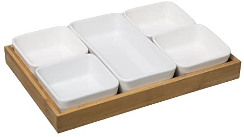 Secret de Gourmet - Set Apéritif 5 Ramequins en céramique & 1 Plateau en Bambou
