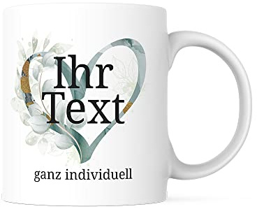 Tasse Herz Aquarell personalisiert mit Text, Keramik 330 ml | Herztasse mit Wunschtext – Aquarell-Herz und Name als Liebeserklärung zum Valentinstag, Muttertag und Jahrestag