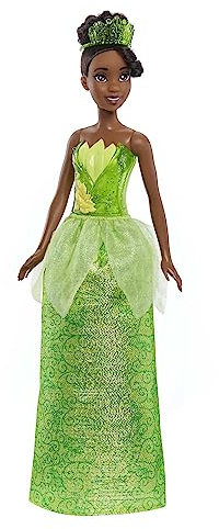 Mattel DISNEY Prinzessin Tiana - Bewegliche Puppe mit glitzerndem Outfit und Accessoires, inspiriert vom Film Küss den Frosch, für Kinder ab 3 Jahren, HLW04