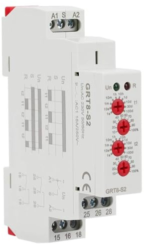 VIFERR GRT8-S2 Relé de Temporizador de Ciclo Repetido, GRT8-S2 Mini Temporizador de Ciclo Asimétrico ON/Off Relé de Tiempo de Repetido AC/DC 12-240V Interruptor de Temporizadores de Riel DIN