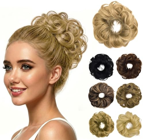 PARXITN Messy Bun Echthaar Zerzauste Hochsteckfrisur Haarteile Chignon Haarteil Wellig Lockig Dutt Haarteile für Frauen Honigblond