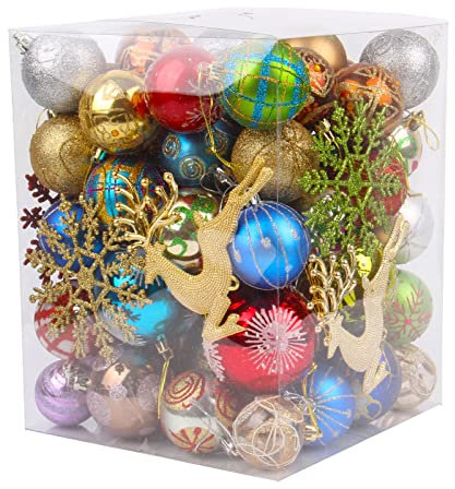 Maisley Weihnachtskugeln Weihnachtsdeko Set 60-70 pcs Random Bunte Gemischte Kugeln Matt & Glitter Weihnachtlichen Weihnachtsbaum Deko & Christbaumschmuck Hochzeit & Party Aufhänger