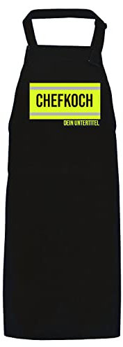 FIREFUN | Feuerwehr-Grillschürze Profi Schwarz |CHEFKOCH Silberstreifen & Untertitel | personalisierbar Koch-Schürze personalisiert | Feuerwehrmann Feuerwehrfrau