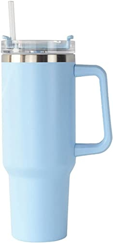 1 200 ml isolerad resemugg med handtag dubbel vägg vakuumförseglad rostfritt stål kopp med sugrör och lock kaffe ölmugg för varm isdryck (blå)