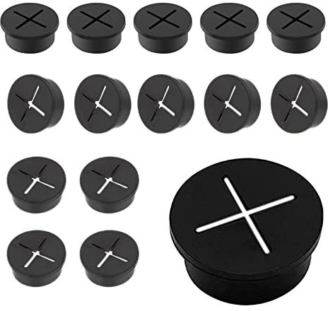 Kabeldurchführung Flexibles Silikon, 15 Stück Kabel Loch Tüllen, 25mm SchreibtischdurchfüHrung, Geeignet für Möbel, Schreibtisch, Konferenztisch, Erfahrung Desk (Schwarz)