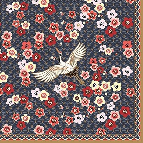 20 Servietten Kranich im Blütenmeer | Tiere | Asien | asiatisch | Blumen Tischdeko | Decoupage | Serviettentechnik 33x33cm