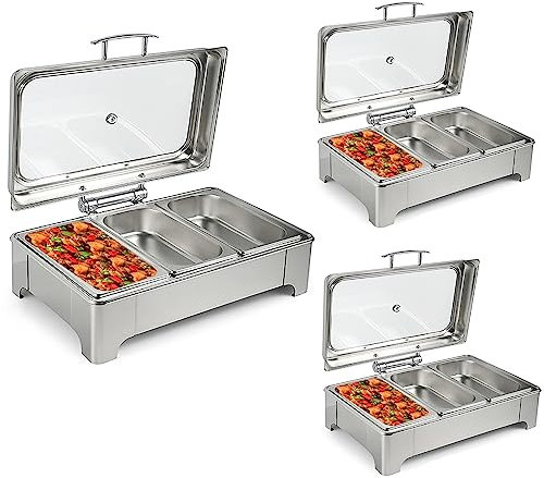 Chafing Dish Buffet Set, Calentador de Buffet Electrico Chafing Dish Acero Inoxidable, Calentador de Comida Comercial con Termorregulador y Tapa Visual, para Kitchen Party Banque ( Color : 3 grid - 13