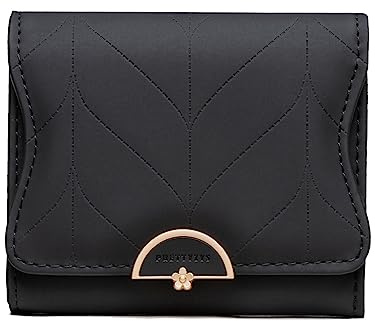 ANYWN Geldbeutel Damen klein, Portemonnaie Damen klein viele fächer, Elegante kleine Geldbörse mit Großes Münzfach mit Großes Münzfach X-Schwarz