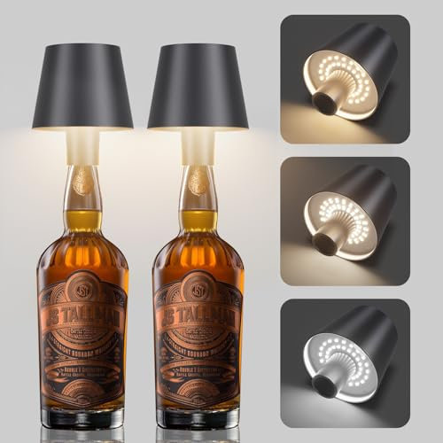 Aipsun 2 pièces LED Dimmable lampe bouteille rechargeable avec 5500mAh,3w,Lampe de bureau LED étanche IP54,3000k-6000k, lampe bouteille en aluminium pour jardin,bar et restaurant (Anthracite)