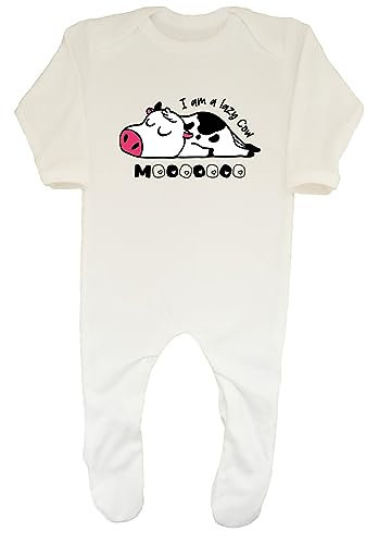 Shopagift Funny Lazy Cow Baby Grow Romper Suit Lazing Sleeping Cow Boys Girls Gift White