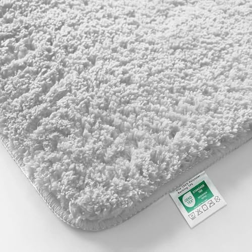 casa pura Badematte weiß weicher, Flauschiger Badezimmerteppich in Shaggy Optik, Badvorleger rutschfest waschbar - Duschvorleger, Teppich Fußmatte für Badezimmer, Dusche 70 x 120 cm, Sky Soft