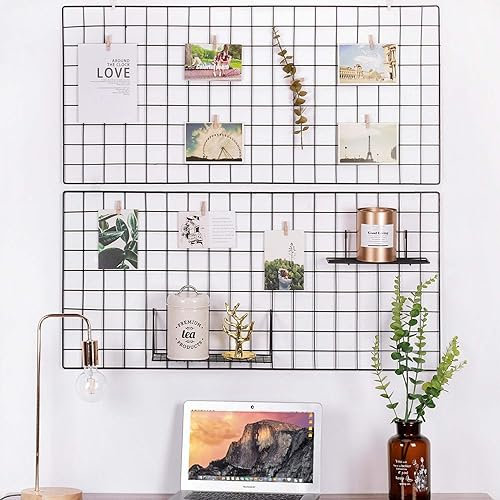 Yash Metal Wire Grid Panel, Display Organizer, Postcard, Wall Artwork Display for Home Office Living Room Dorm Room, Kitchen Storage Grid Wall, 37.4 X 17.7, Pack of 2 Pcs, Black