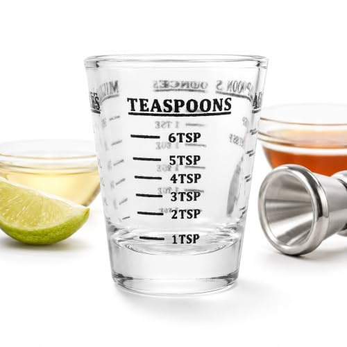 YUMILI Kleiner Messbecher aus Glas, 4 Skalen, 1 Unze, 30 ml, Messbecher mit Graduierung für Zuhause, für Desserts und Cocktails