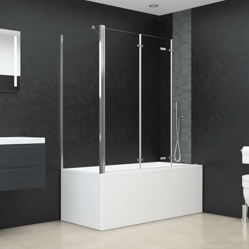 Gecheer Cabina,Doccia,Pieghevole,in Vetro Temperato a Righe,Trasparente,120x(67-69) x130 cm,Box Doccia,Pieghevole,a Libro,3 Pannelli,Cabina Doccia Angolare,Box Doccia Angolare