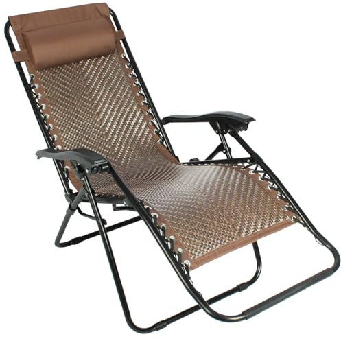 RANSENERS Klappbare Gartenliege Stuhl mit Metallgestell und Polyrattan Liegefläche - Verstellbare Relaxliege mit Bequemem Leicht und Langlebig