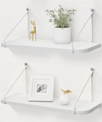 Afuly Wandregal Weiß Wood, 42 cm Regal Wand Mit Metallhalterung, 2Er-Set | Wood-Ablagen Mit Sichtbaren Metallhaltern Und Abgerundeten Kanten; Zur Wandmontage Für Deko Und Aufbewahrung Im Wohnraum.