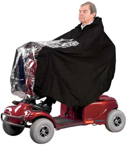 Mobilitäts-Scooter-Umhang, wasserdichter Regenponcho-Überzug Oxford mit Silberbeschichtung für Elektroroller und Rollstühle, Schwarz, Unisex, vollständiger Schutz vor Regen und Schnee