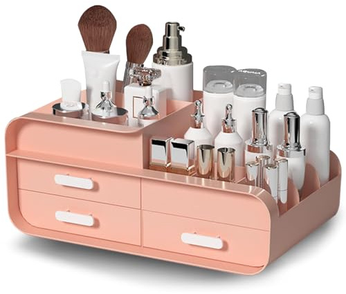 Taasmoog Make Up Kosmetik Organizer mit Schubladen, Multifunktion Schminktisch Makeup Organizer Aufbewahrung Kosmetikbox für Schlafzimmer, Badezimmer(Rosa)