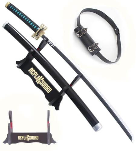 Demon Slayer Katana Tokito en Bois Lame Decoration Sabre Muichiro Epee Kimetsu No Yaiba Epée Cosplay Repliksword + Présentoir+ Ceinturon Porte Epee Inclus