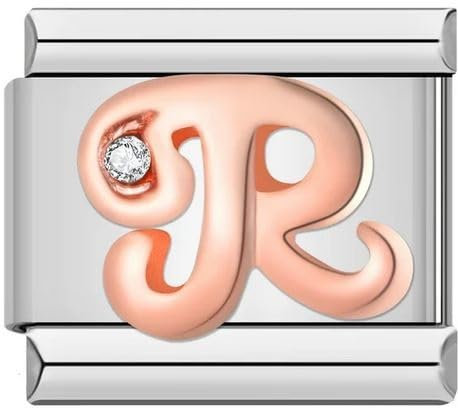 Mon & Sons M&S AZ Lettre initiale en or rose de l'alphabet, breloque à maillons italiens de 9 mm, compatible avec le bracelet de nomination (R)