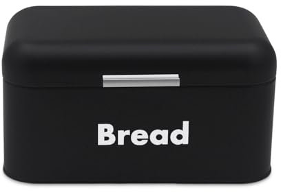 Plexon Black Bread Box for Kitchen Countertop with Lid, Metal Bread Storage Container Bin 11.8 x 7 x 6.3