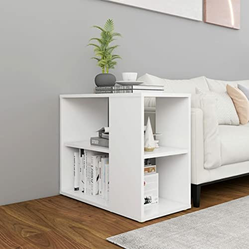 LAPOOH Beistelltisch, Tabletttisch, Blumenhocker, Nachttisch, Couchtisch, Wohnzimmer, Nightstand, Weiß 60x30x50 cm Spanplatte