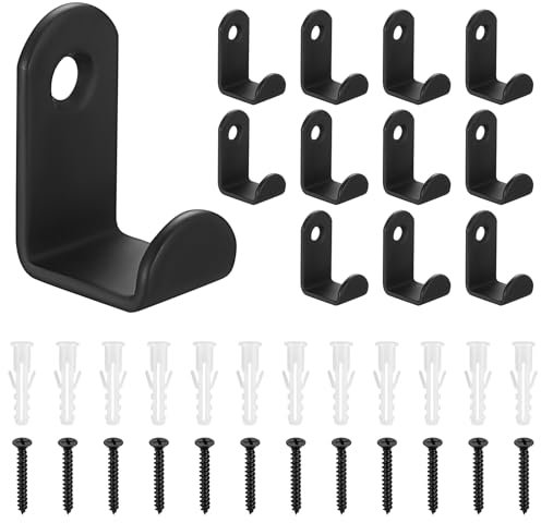 QJKEJI 12 Pz Ganci Appendiabiti da Parete a Vite, Ganci Muro Neri, ganci da Parete in Metallo Vintage, Appendino da Muro Singolo, Appendiabiti da Muro per Porte Vestiti Accappatoio Chiavi Borse Ganci