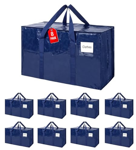 ZFWDSY flyttkassar 93 L, 8-pack förvaringsväskor med dragkedja, hållfast extra stor flyttkassar, packväskor för flyttbehov, hopfällbar resväska eller julgranpåse