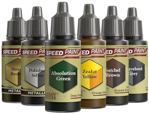 The Army Painter, Speedpaint 2.0 Sci-Fi Colours Bundle, 6 x 18 ml Acrylic Paints with Gold, Silver, Green, Yellow, Brown & Red - Miniature Paint for D&D & Warhammer Miniatures