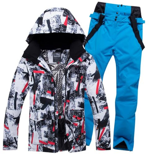 Skianzug Herren 2 Teilig Set Wasserdicht Snowboard Winter Langlaufski Thermo Overall Warm Schneeanzug Snowboardjacke Skibekleidung Thermoanzug Ski Anzug