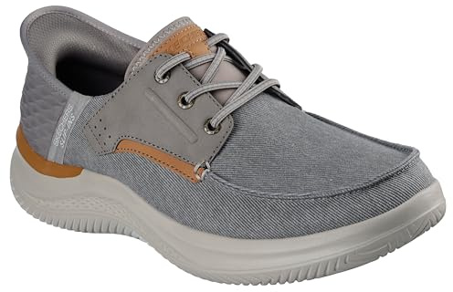 Skechers Niko Moc Toe Bungee Lace Slip-ins RF: Hasting - Zapatos náuticos para Hombre, Gris, 9 UK X-Wide