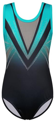 ZNYUNE Kinder Gymnastik Trikot Klassisch Gymnastikanzug Ärmellos für Mädchen B293 BlackGreen 12A