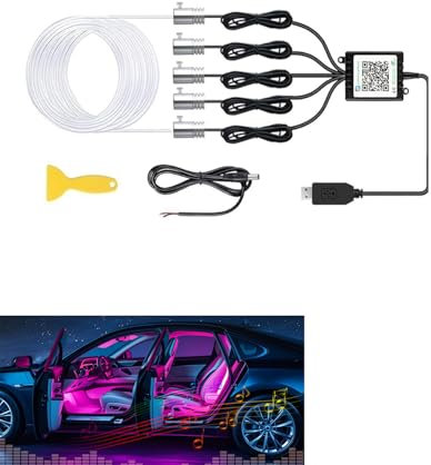 YUGUANG 5 IN 1 Auto Ambientebeleuchtung, RGB LED Innenbeleuchtung Streifenlichter 600cm mit 16 Millionen Farben, APP Steuerung, USB-Port Multicolor Musik Synchronisation Innenbeleuchtung für Auto.