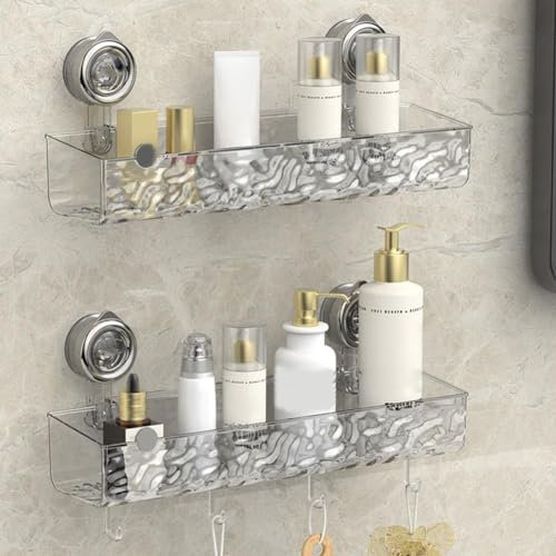 Shower Caddy Suction Cup Storage Rack Shower Organizer Suction for Bathroom Clear Acrylic Shower Suction Cup Shelf No Drilling Large Capacity Removable And Reusable Shower Shelves for Inside Shower