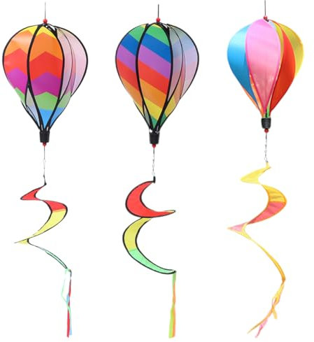 Happyyami Moulins à Vent Suspendus en Spirale Forme Montgolfière pour Jardin Extérieur, Lot De 3 Pièces Colorées, Décoration Festive Et Événementielle