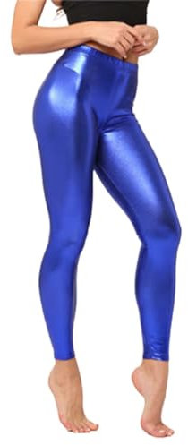 SRZYMJ Metallic Damen Leggins Silber Leggins Metallic Glänzende Hose 80er mit Hoher Taille Shiny Leggings Glänzende Flüssigkeit Metallisch hoher Taille Strecken-Leggings Party Tanz Disco Kostüm