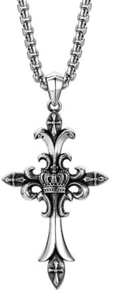 Auriselle Herren Kreuz Anhänger Kette Crucifix Halskette Retro Krone Kreuz Kette Gothic Hip Hop Anhänger Punk Rock Schmuck Unisex Streetwear Kette Rap Kultur Geschenk für Männer Jungen Damen, 55cm