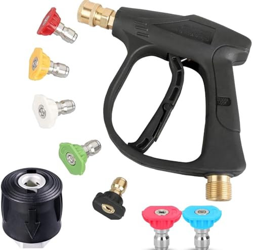 YUET 4350 PSI High Pressure Washer Gun Handle with 7 Water Nozzle Tips,Water Wash Cleaner for Car Cleaning Kit(M22 14MM Fitting Hose Connector & 1/4 Karcher Kärcher Quick Connector) Power Wand