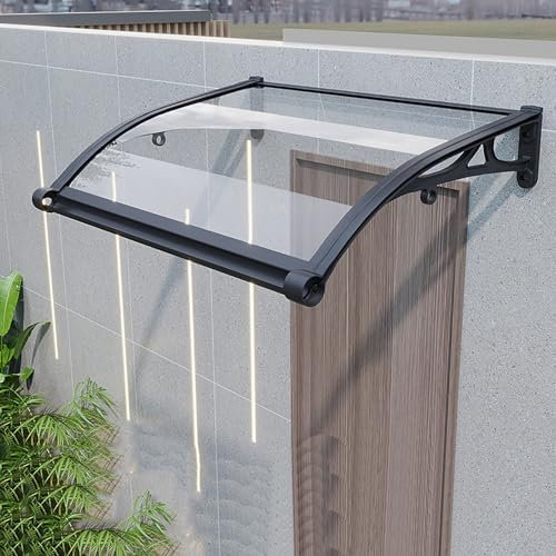Vordach Für Haustüren, Polycarbonat Pultbogenvordach Mit Aluminiumhalterung, Türvordach Mit Regenrinne, Regen Und Schneesicher, Für Terrasse, Balkon, Garten, Hauseingang(W80xL100cm/31.5x39.4in)