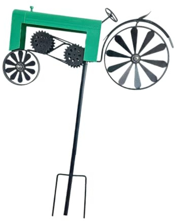 Leefasy Handmade Metal Tractor Garden Windmill Garden Stake Modern Windmill Figurine Ornament Tractor Spinner for Outdoor Home Indoor, Green