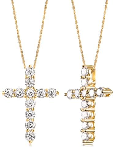 FDYZ Color-D VVS1 Clarity 1.10/3.30 Carat Moissanite Cross Pendant Necklace for Women Men, Solid 925 Sterling Silver Chain Pendant, 16/18/20 Adjustable, Wedding Anniversary Christmas Jewelry
