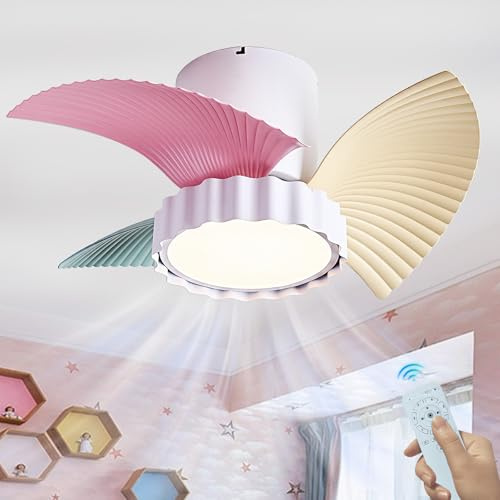 lnrosy Niños Ventilador Techo Con Luz Y Mando A Distancia Dormitorio Creativo 42W Moderno Dimmable Led APP 6-Speed Reversible Memory Function Para Niños/Niñas Habitación Infantil
