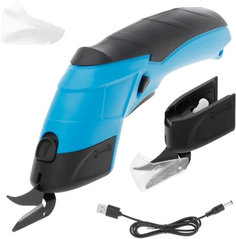 Kartonschneider Elektrische Schere 3.6V Teppichschneider mit 2.0Ah Batterie und 2xMesser Wiederaufladbar Papierschneider Kabellose Elektrische Stoffschere für Papier Karton Leder Teppich PVC