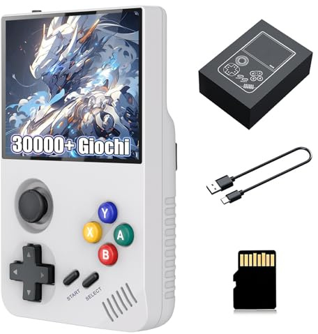 M19 Console di gioco portatile retrò con 30000 giochi,console di gioco retrò con 25 emulatori,schermo IPS da 3,5 pollici,640x480P,sistema EmuELEC Console di gioco portatile multilingue (Bianco 128G)