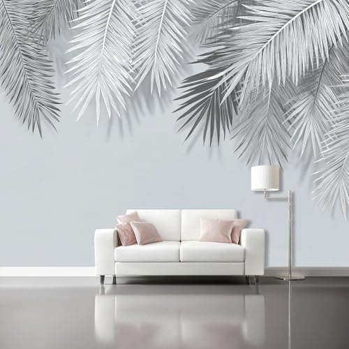 Papel pintado Patrón De Hoja De Palma, 250 x 175 cm Estilo De Planta Papel tapiz fotográfico personalizado no tejido para sala de estar, decoración de pared para habitación de niños Gris